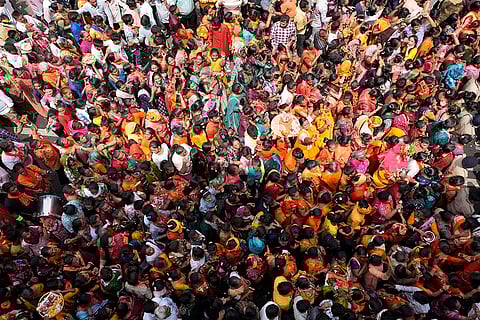 Devotees during Chariot procession in Ahmedabad